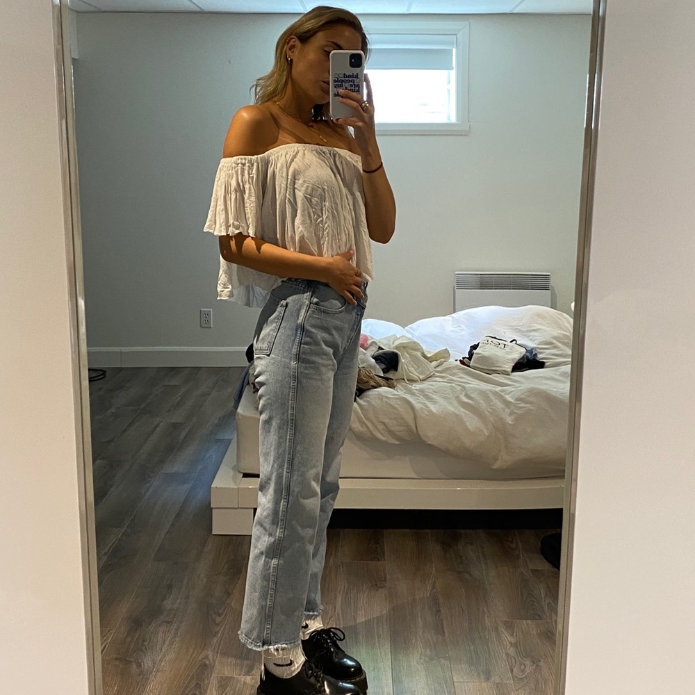 Off the shoulder white flowy top